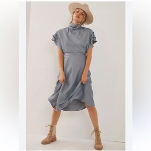 Anthropologie Slate Blue Midi Dress with Turtleneck